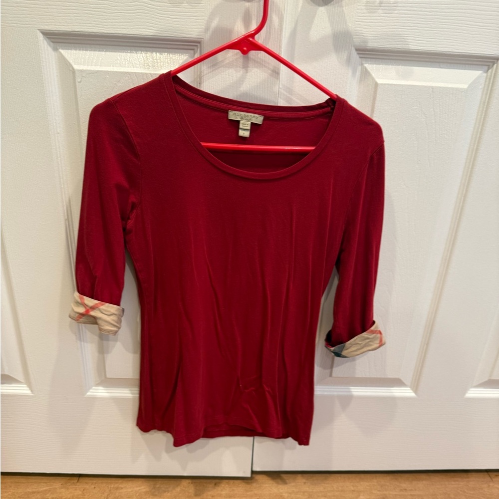COPY - Woman’s Burberry S 3/4 Check Sleeve Maroon Red